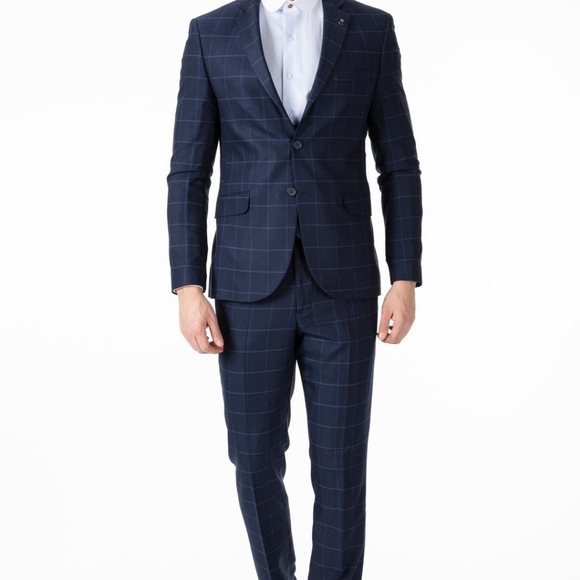 3 Piece Blue Plaid Check Suit 36R x 30W - Picture 3 of 6